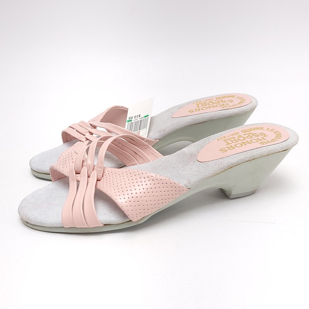 Honors‎ Sport Womens Pink Leather Strappy Wedge Slide Sandals Vintage Size 8